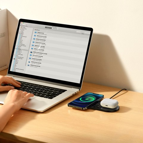 Podwójna ładowarka bezprzewodowa QI z wyświetlaczem USB-C 20W - czarny BASEUS