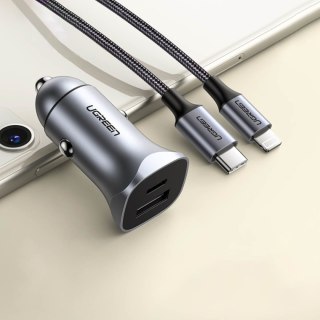 Szybka ładowarka samochodowa USB-A i USB-C 30W PD PPS - szara UGREEN
