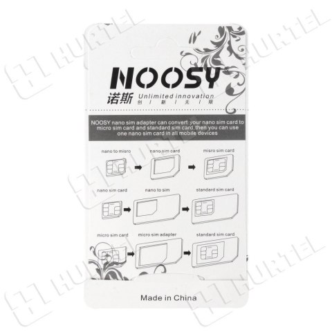Zestaw adapterów do kart nano micro SIM Noosy + kluczyk biały HURTEL