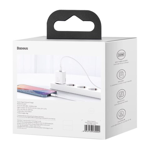 Super Si 1C szybka ładowarka do telefonu USB-C 20W PD biały BASEUS