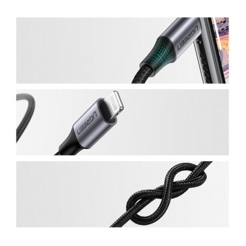 Kabel przewód audio AUX do iPhone MFI Lightning - 3.5 mmmini jack 1m szary UGREEN
