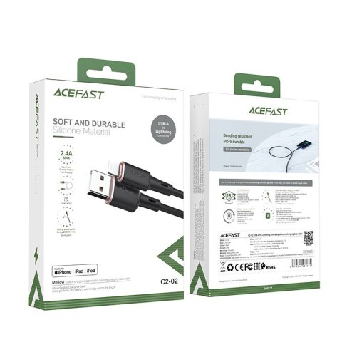 Kabel przewód do iPhone MFI USB - Lightning 2.4A 1.2m czarny ACEFAST