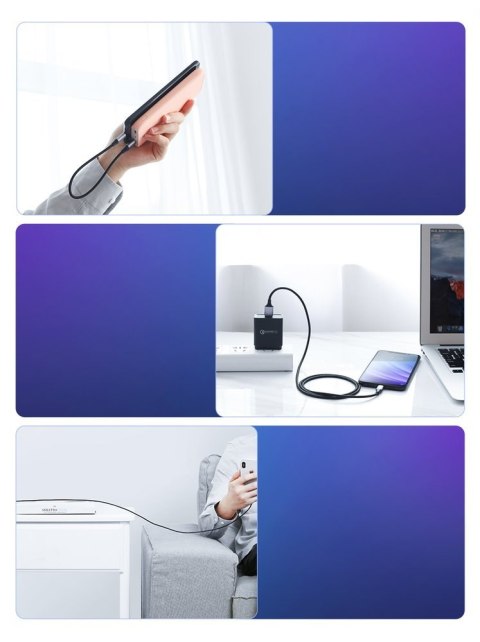 Kabel przewód w mocnym oplocie USB - USB-C QC 3.0 3A 2m szary UGREEN