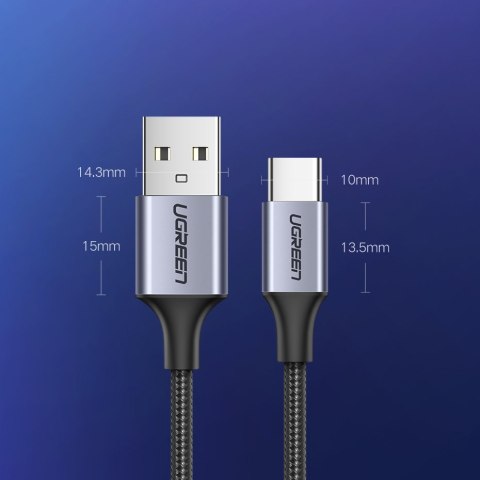 Kabel przewód w mocnym oplocie USB - USB-C QC 3.0 3A 2m szary UGREEN