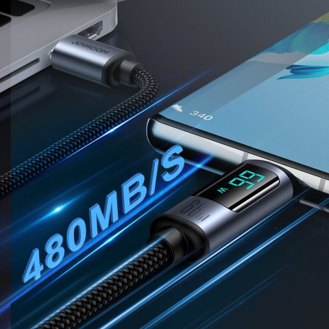 Kabel przewód z wyświetlaczem LED USB-C - USB-A 66W 1.2m czarny JOYROOM