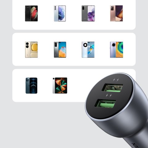 Szybka ładowarka samochodowa 2x USB 36W Quick Charge SCP FCP AFC szary UGREEN