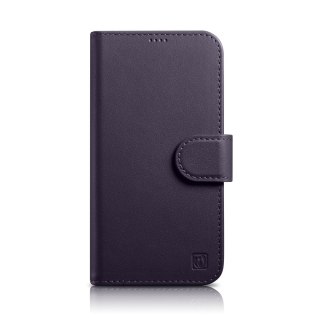 2w1 etui skórzany pokrowiec z klapką iPhone 14 Plus Anti-RFID Wallet Case ciemnofioletowy ICARER