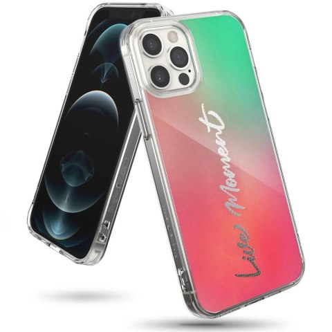 Pancerne etui pokrowiec z żelową ramką iPhone 12 Pro Max Fusion Design różowo-zielony Ringke