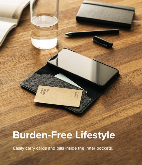 Skórzane etui pokrowiec z klapką do Galaxy S22+ Folio Signature czarny Ringke