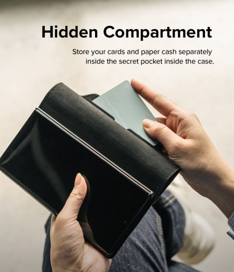 Skórzane etui pokrowiec z klapką do Galaxy S22+ Folio Signature czarny Ringke