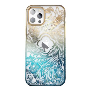 Luksusowe etui iPhone 14 z kryształami Phoenix Series złoto-niebieskie KINGXBAR