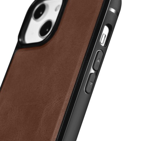 Etui pokryte naturalną skórą do iPhone 14 Plus Leather Oil Wax ciemny brąz ICARER