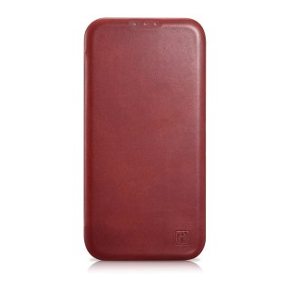 Skórzane etui iPhone 14 Plus z klapką magnetyczne MagSafe CE Oil Wax Premium Leather bordowy ICARER
