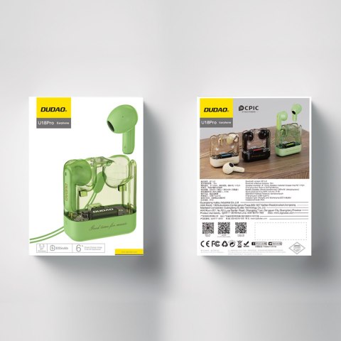 Bezprzewodowe słuchawki TWS Dudao U18Pro Bluetooth 5.3 zielone DUDAO