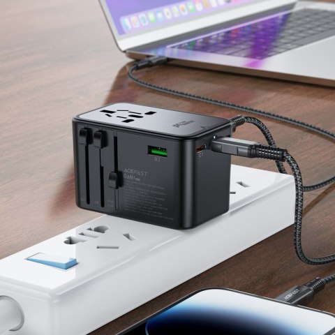 Uniwersalna ładowarka podróżna GaN 2x USB-A 3x USB-C wtyczki UK EU USA AUS czarna ACEFAST