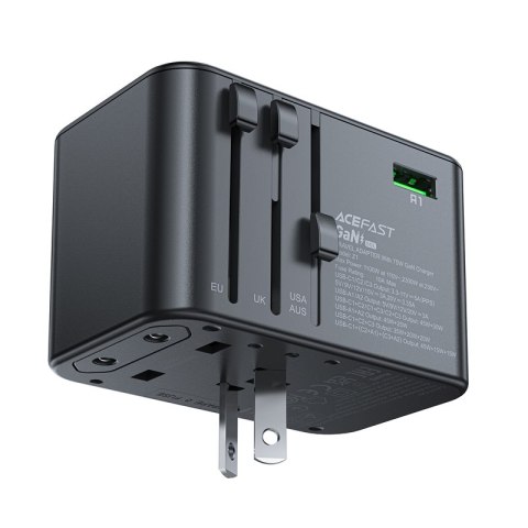 Uniwersalna ładowarka podróżna GaN 2x USB-A 3x USB-C wtyczki UK EU USA AUS czarna ACEFAST