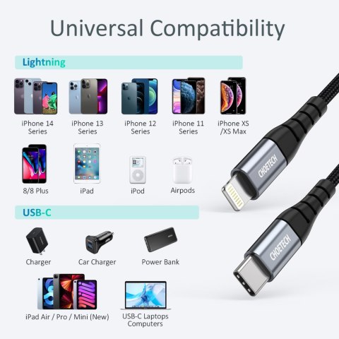 Kabel przewód do iPhone USB-C - Lightning 480Mb/s 3A 1.2m - czarny CHOETECH