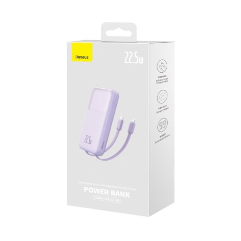 Powerbank z wyświetlaczem 10000mAh 22.5W + kabel USB-A / USB-C fioletowy BASEUS