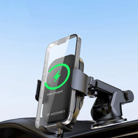Uchwyt na telefon z ładowarką indukcyjną 15W na deskę rozdzielczą samochodu czarny WOZINSKY