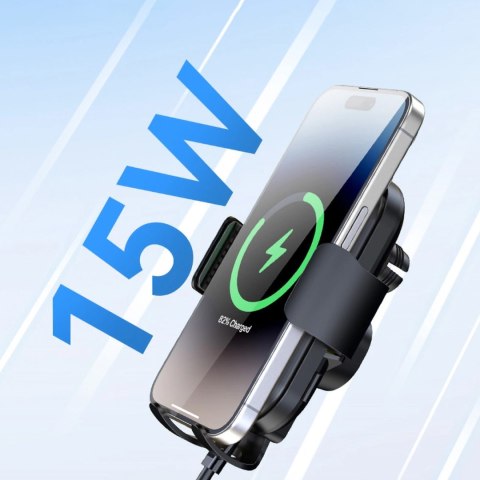 Uchwyt na telefon z ładowarką indukcyjną 15W na deskę rozdzielczą samochodu czarny WOZINSKY