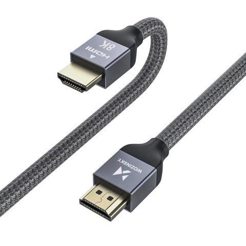 Kabel przewód HDMI 2.1 8K 60 Hz 48 Gbps 4K 120 Hz 2K 144 Hz 1 m srebrny WOZINSKY