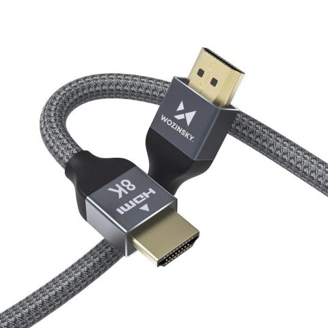 Kabel przewód HDMI 2.1 8K 60 Hz 48 Gbps 4K 120 Hz 2K 144 Hz 1 m srebrny WOZINSKY