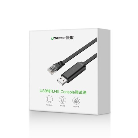 Kabel przewód konsolowy przejściówka USB - RJ45 skrętka ethernet 1.5m czarny UGREEN