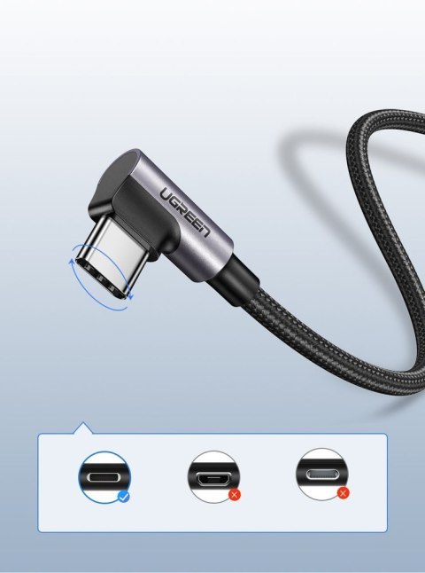 Kabel przewód kątowy w mocnym oplocie USB - USB-C QC 3.0 3A 2m szary UGREEN