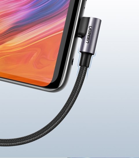 Kabel przewód kątowy w mocnym oplocie USB - USB-C QC 3.0 3A 2m szary UGREEN