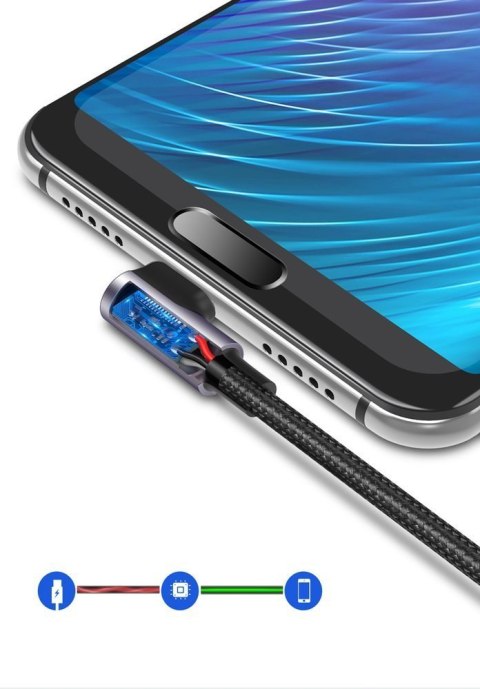 Kabel przewód kątowy w mocnym oplocie USB - USB-C QC 3.0 3A 2m szary UGREEN
