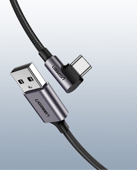 Kabel przewód kątowy w mocnym oplocie USB - USB-C QC 3.0 3A 2m szary UGREEN