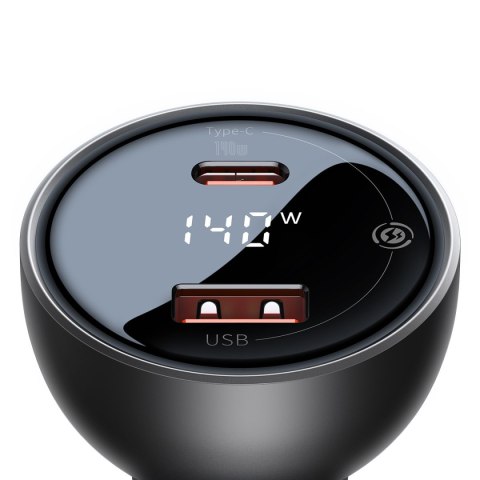 Ładowarka samochodowa USB USB-C PD3.1 140W + kabel USB-C 1m czarny BASEUS