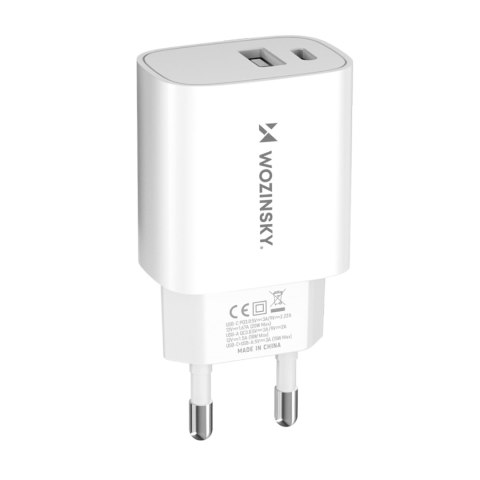 Ładowarka sieciowa 20W USB-A USB-C 100-240V biała WOZINSKY
