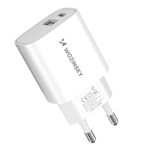 Ładowarka sieciowa 20W USB-A USB-C 100-240V biała WOZINSKY