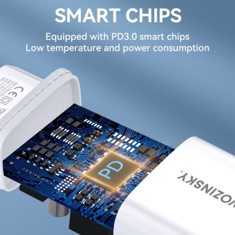 Ładowarka sieciowa 20W USB-A USB-C 100-240V biała WOZINSKY