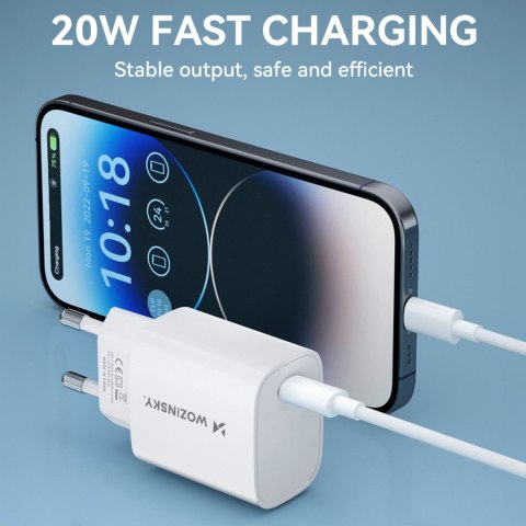 Ładowarka sieciowa 20W USB-C 100-240V biała WOZINSKY