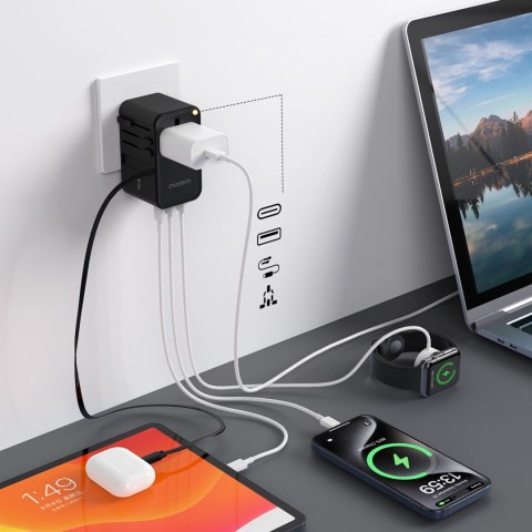 Adapter ładowarka podróżna 35W EU / US / AUS / UK z wbudowanym kablem USB-C - czarny CHOETECH