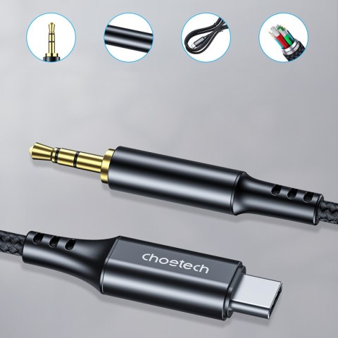 Kabel przewód audio AUX USB-C - mini jack 3.5mm 1m - czarny CHOETECH