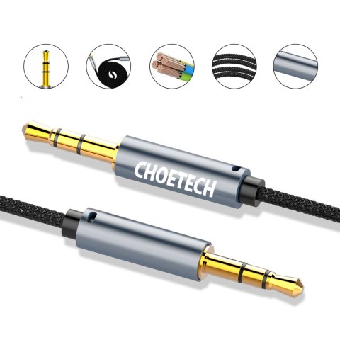 Kabel przewód audio AUX do głośnika 2x mini jack 3.5mm męski 1.2m - czarny CHOETECH