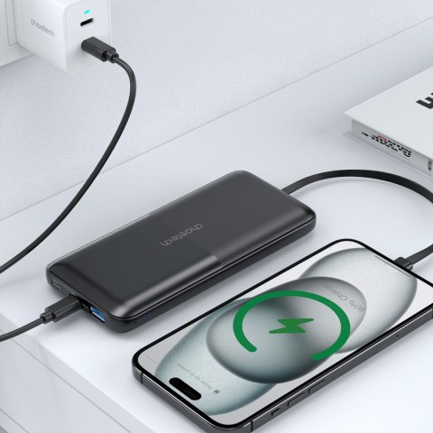 Powerbank 10000 mAh 22.5W USB-A USB-C micro USB z kablem USB-C i Lightning - czarny CHOETECH