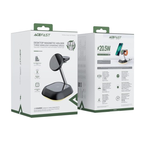 3w1 Stacja ładująca indukcyjna E16 15W do telefonu słuchawek zegarka - czarna ACEFAST