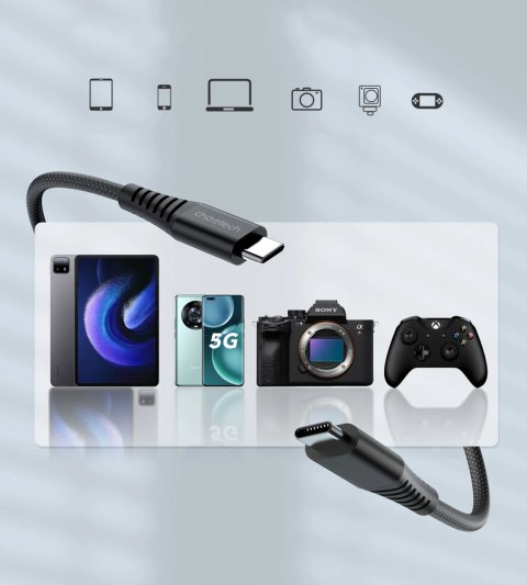 Kabel przewód USB-C-USB-C z organizererm magnetycznym PD 3.1 240W 1.8m - czarny CHOETECH