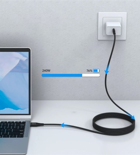 Kabel przewód USB-C-USB-C z organizererm magnetycznym PD 3.1 240W 1.8m - czarny CHOETECH