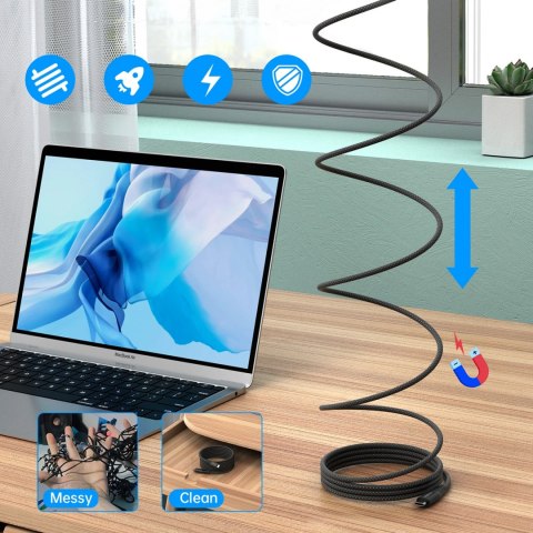 Kabel przewód USB-C-USB-C z organizererm magnetycznym PD 3.1 240W 1.8m - czarny CHOETECH