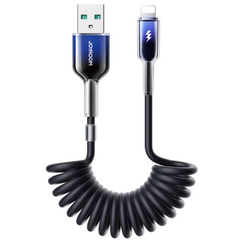 Kabel przewód spiralny USB-A - iPhone Lightning Crystal-Clear Series 3A 1.5m - czarny JOYROOM