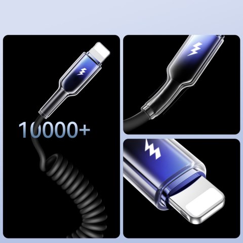 Kabel przewód spiralny USB-A - iPhone Lightning Crystal-Clear Series 3A 1.5m - czarny JOYROOM