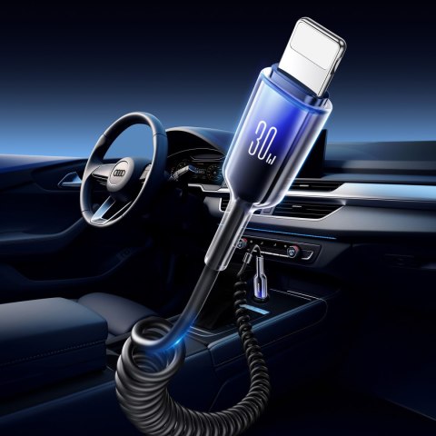 Kabel przewód spiralny USB-C - iPhone Lightning Crystal-Clear Series 30W 1.5m - czarny JOYROOM