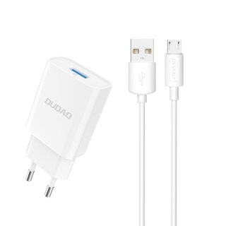 Ładowarka sieciowa USB-A 2.1A + kabel USB-A - microUSB - biała DUDAO