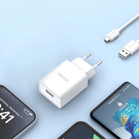Ładowarka sieciowa USB-A 2.1A + kabel USB-A - microUSB - biała DUDAO