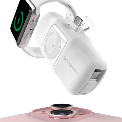 Mini powerbank 5000mAh 15W USB-C i ładowarką do Apple Watch - biały WOZINSKY